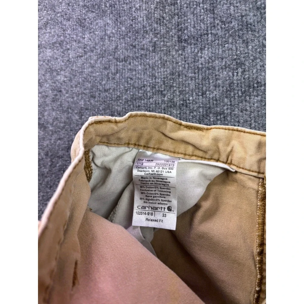 Carhartt Canvas Work Shorts Mens 33 Tan Relaxed Fit Utility 102514-918